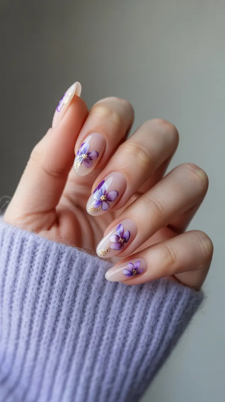 gorgeous spring nails 2026 Lavender Petals with Golden Dust