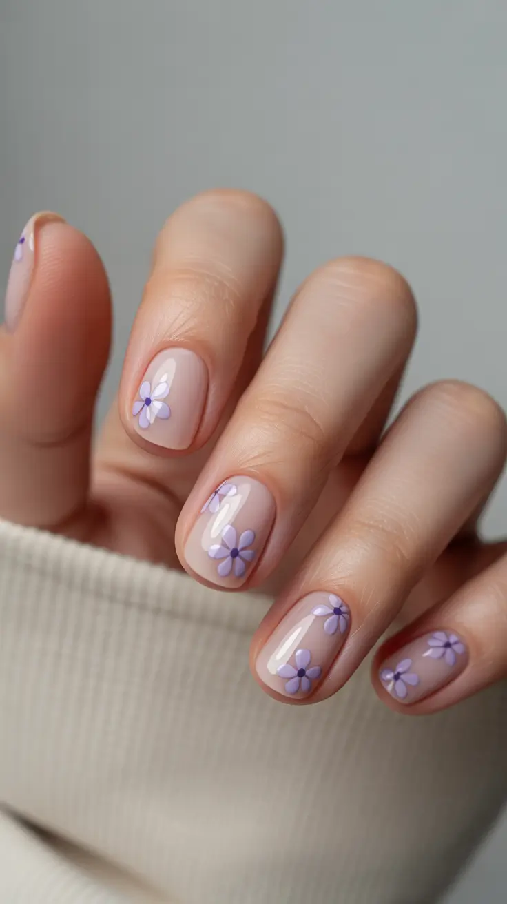 gorgeous spring nails 2026 Lavender Blossoms on Soft Neutrals
