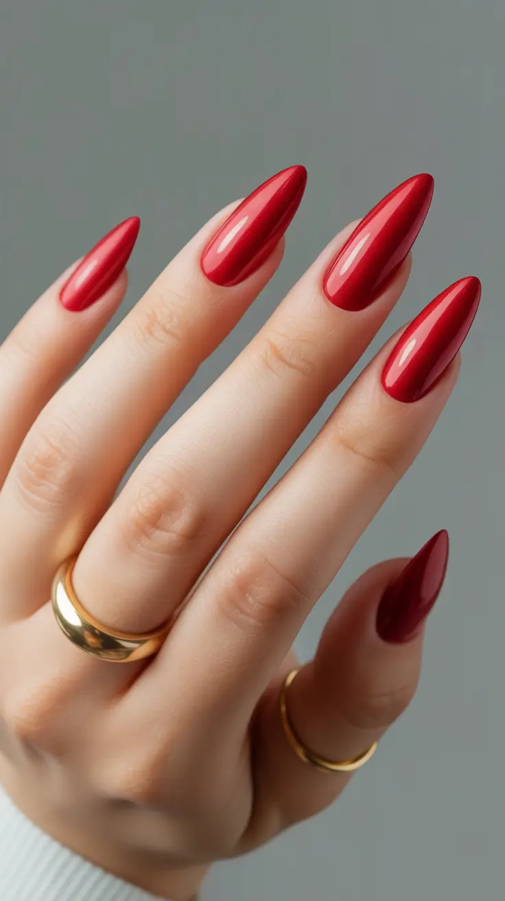 march nail colors 2026 Classic Red Almond Nails With Glossy Perfection