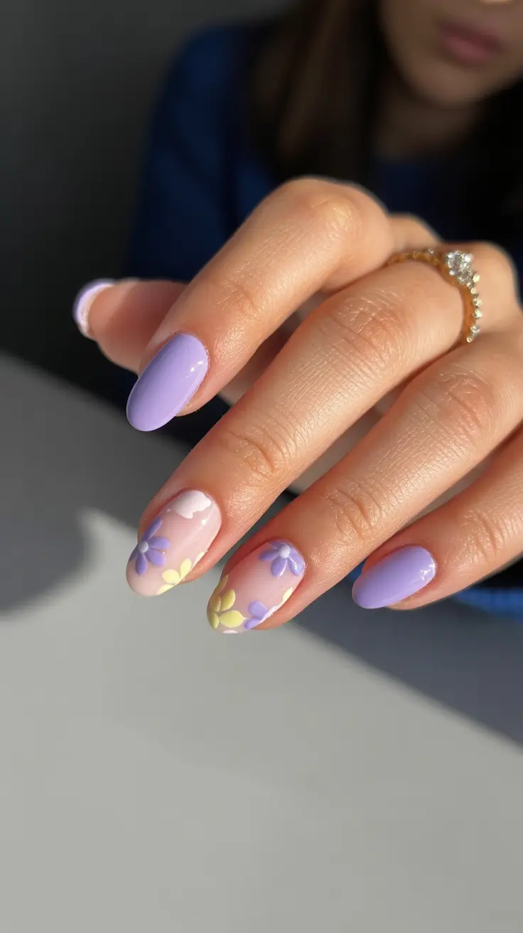 march nail colors 2026 Pastel Blossoms With Lavender Calm