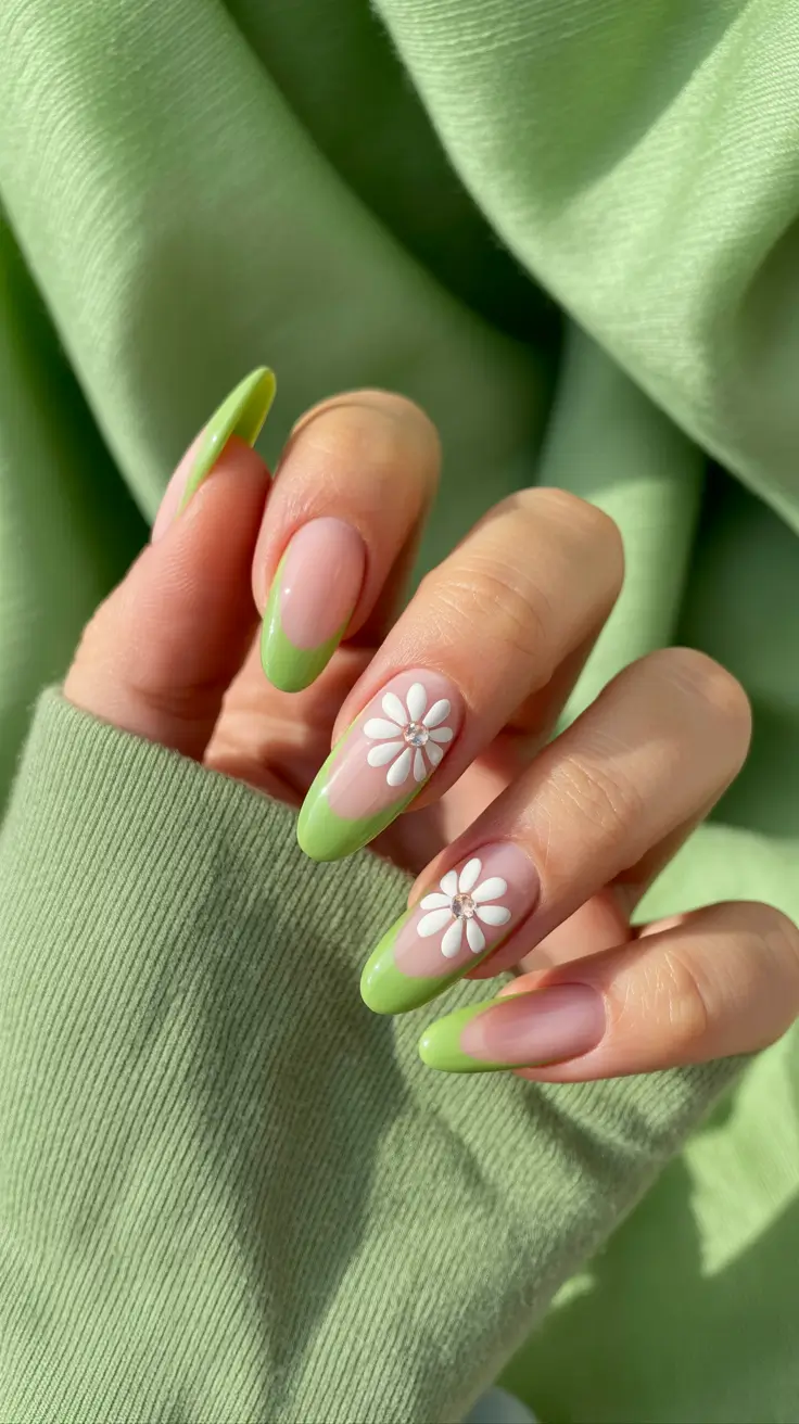 March Nails - spring Ideas 2026 Pastel Daisy French Almond