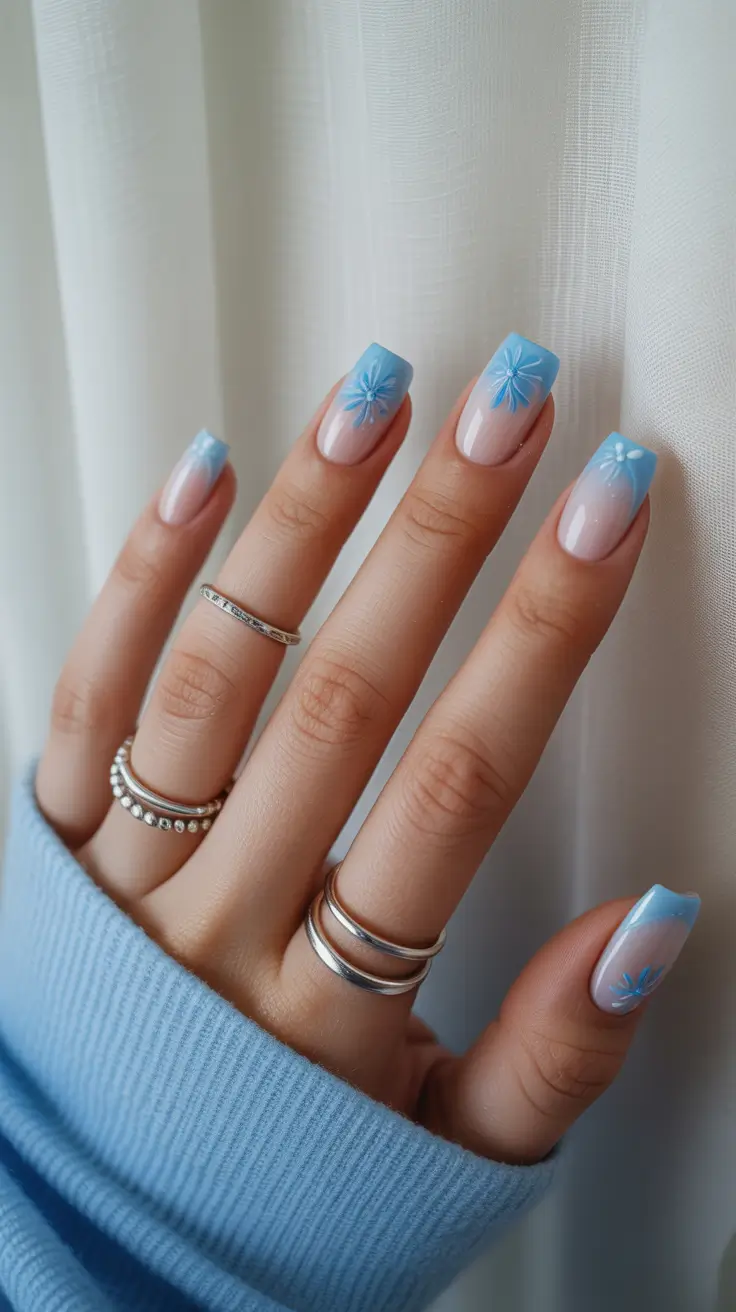 March Nails - spring Ideas 2026 Sky Petal Square French