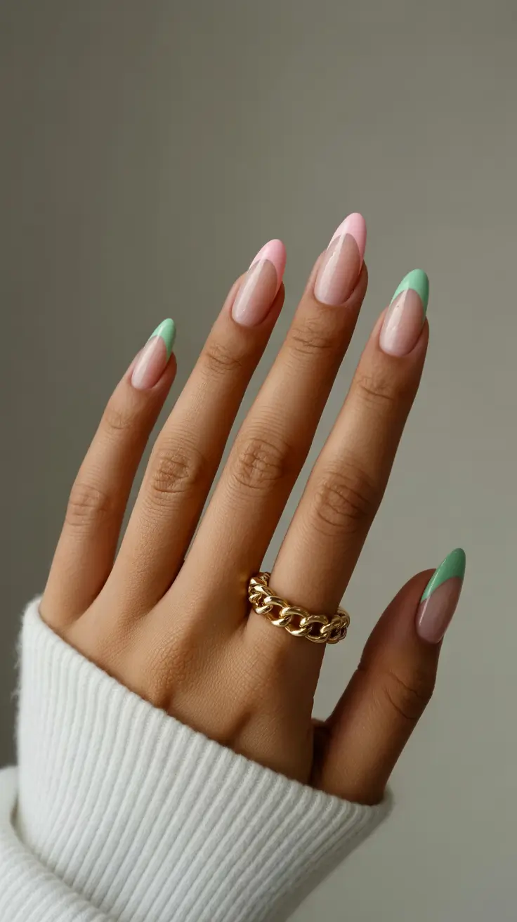 March Nails - spring Ideas 2026 Soft Color-Dipped Almond Tips