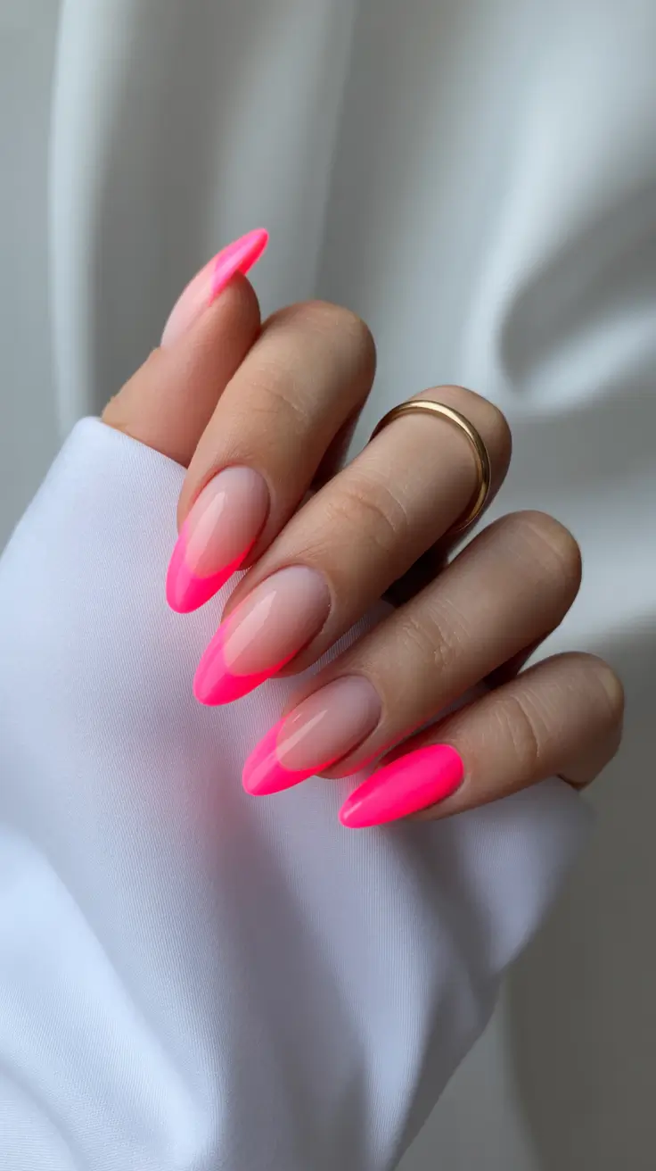 March Nails - spring Ideas 2026 Neon Pink Spring Fade