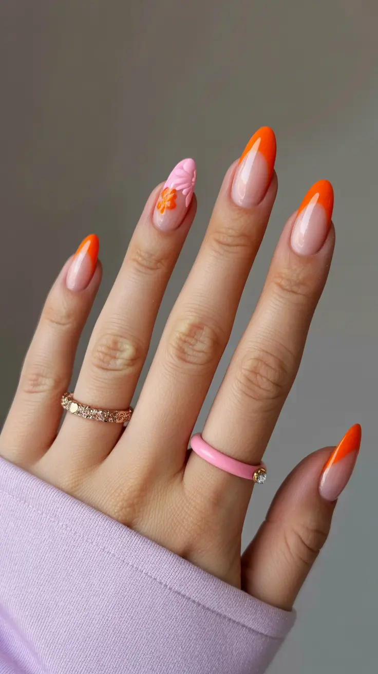 March Nails - spring Ideas 2026 Tangerine Bloom French