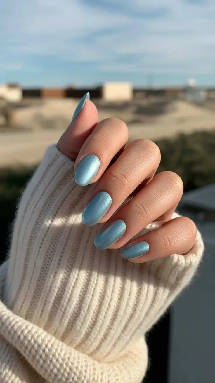 March Nails - spring Ideas 2026 Blue Breeze Satin Glow