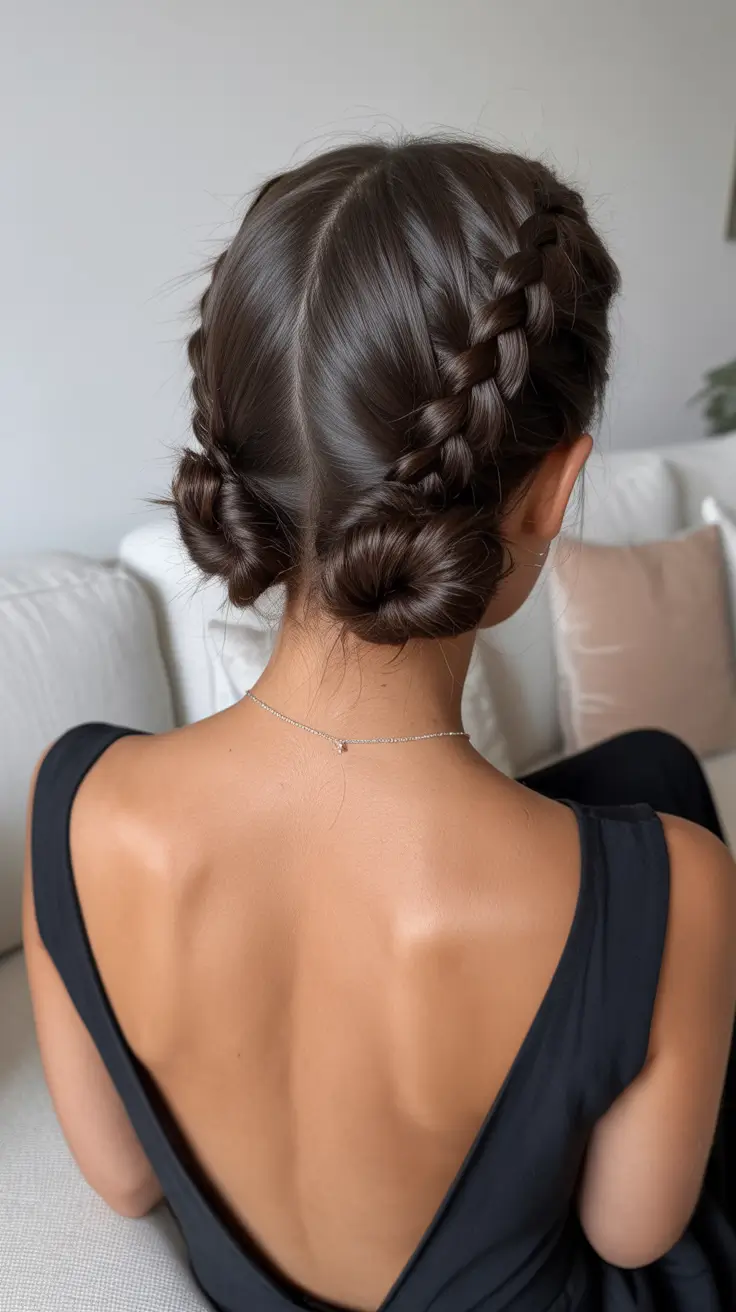 modern spring braids hairstyle 2026 Low Braided Buns With a Polished Spring Evening Energy
