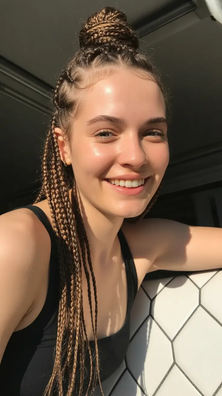 modern spring braids hairstyle 2026 Top-Knot Braids With a Bright Sporty Spring Mood
