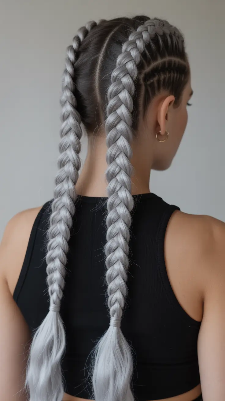 modern spring braids hairstyle 2026 Double Braided Rows With a Clean Athletic Feel