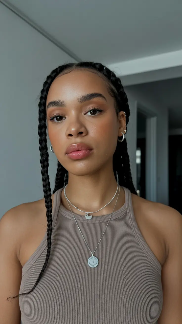 modern spring braids hairstyle 2026 Minimal Double Braids With a Clean Spring Reset Feel