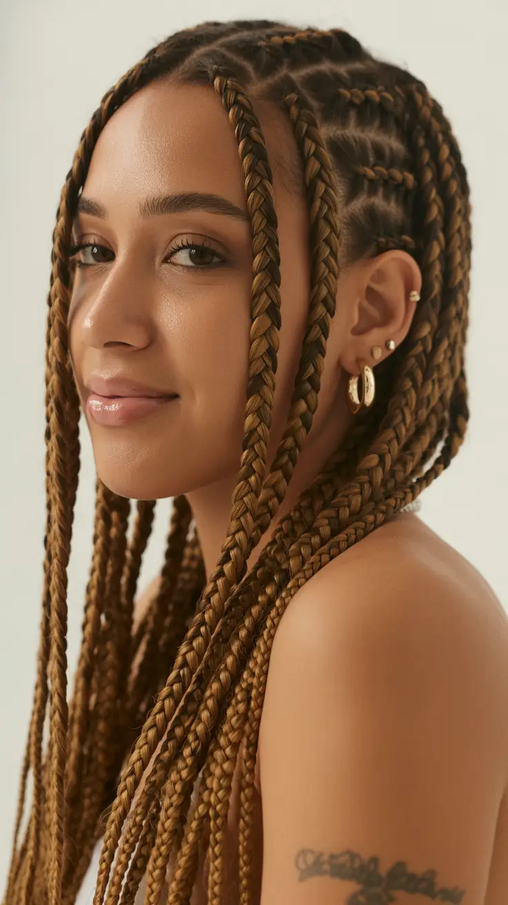 modern spring braids hairstyle 2026 Layered Medium Braids With Soft Dimension and Movement