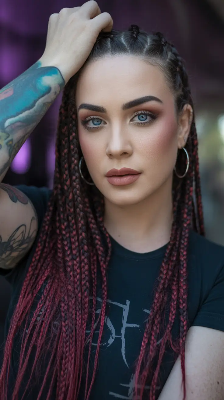 modern spring braids hairstyle 2026 Bold Color-Infused Braids With a Statement Spring Mood