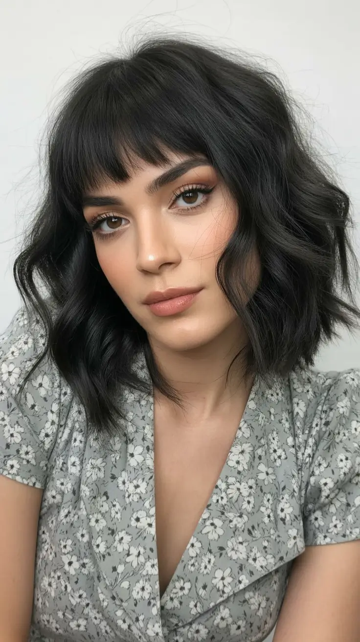 modern spring mid length haircut 2026 soft wavy wispy bangs