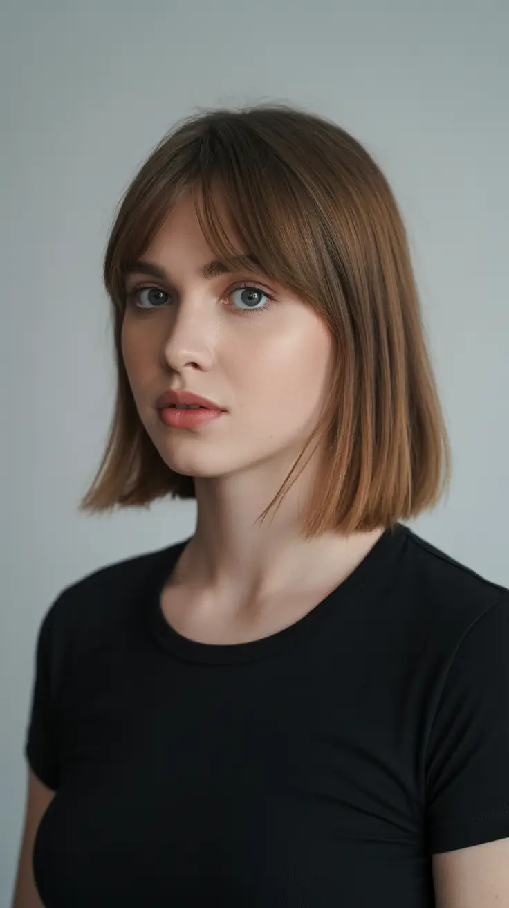 modern spring mid length haircut 2026 straight curtain bangs