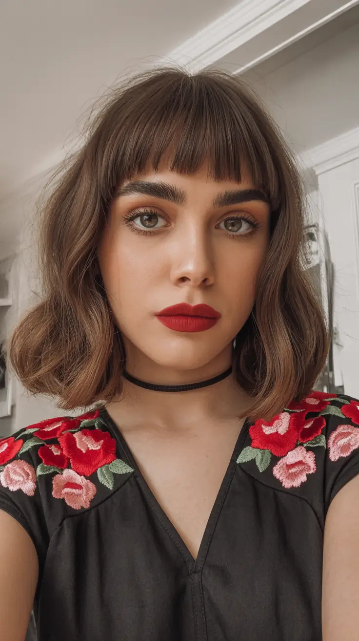modern spring mid length haircut 2026 blunt micro bangs