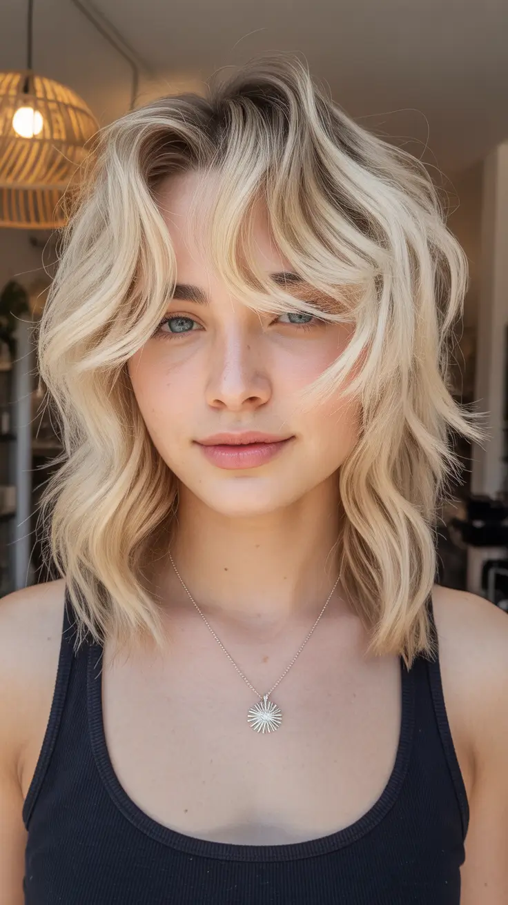 modern spring mid length haircut 2026 blonde curtain bangs