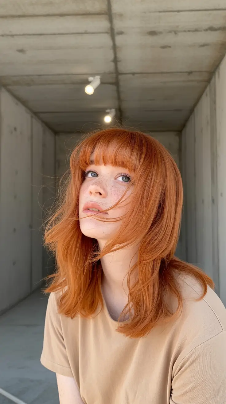 modern spring mid length haircut 2026 copper bangs
