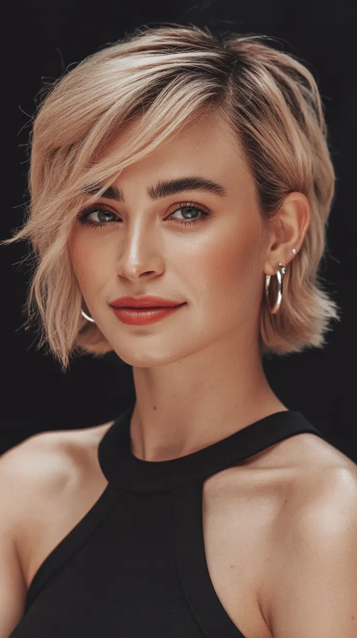 spring short hairstyles 2026 Soft Blonde Crop With Side-Swept Confidence