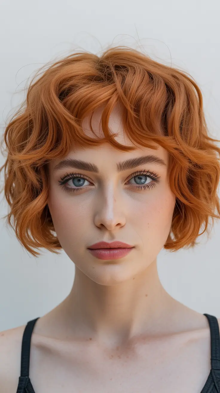 spring short hairstyles 2026 Copper Curly Bob With Soft Vintage Spirit