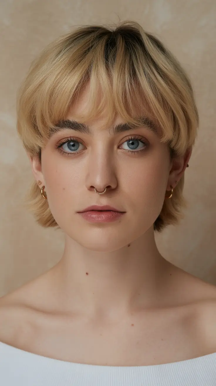 spring short hairstyles 2026 Soft Blonde Shag With Curtain Fringe Ease