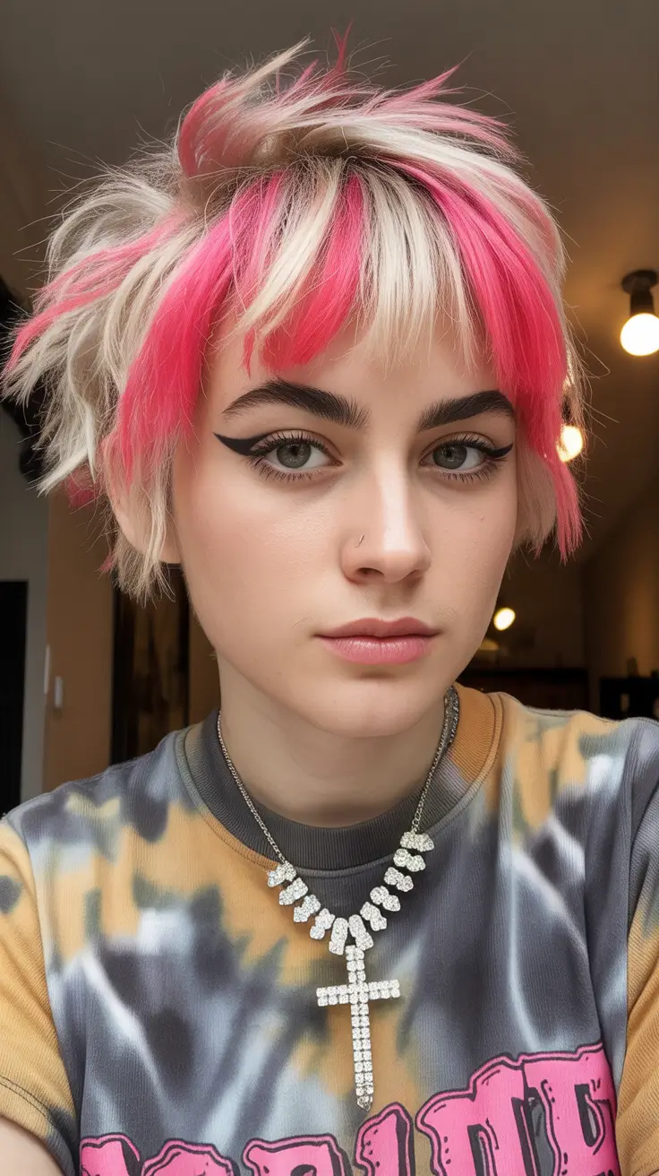 spring short hairstyles 2026 Playful Color-Blocked Pixie With Punk Energy