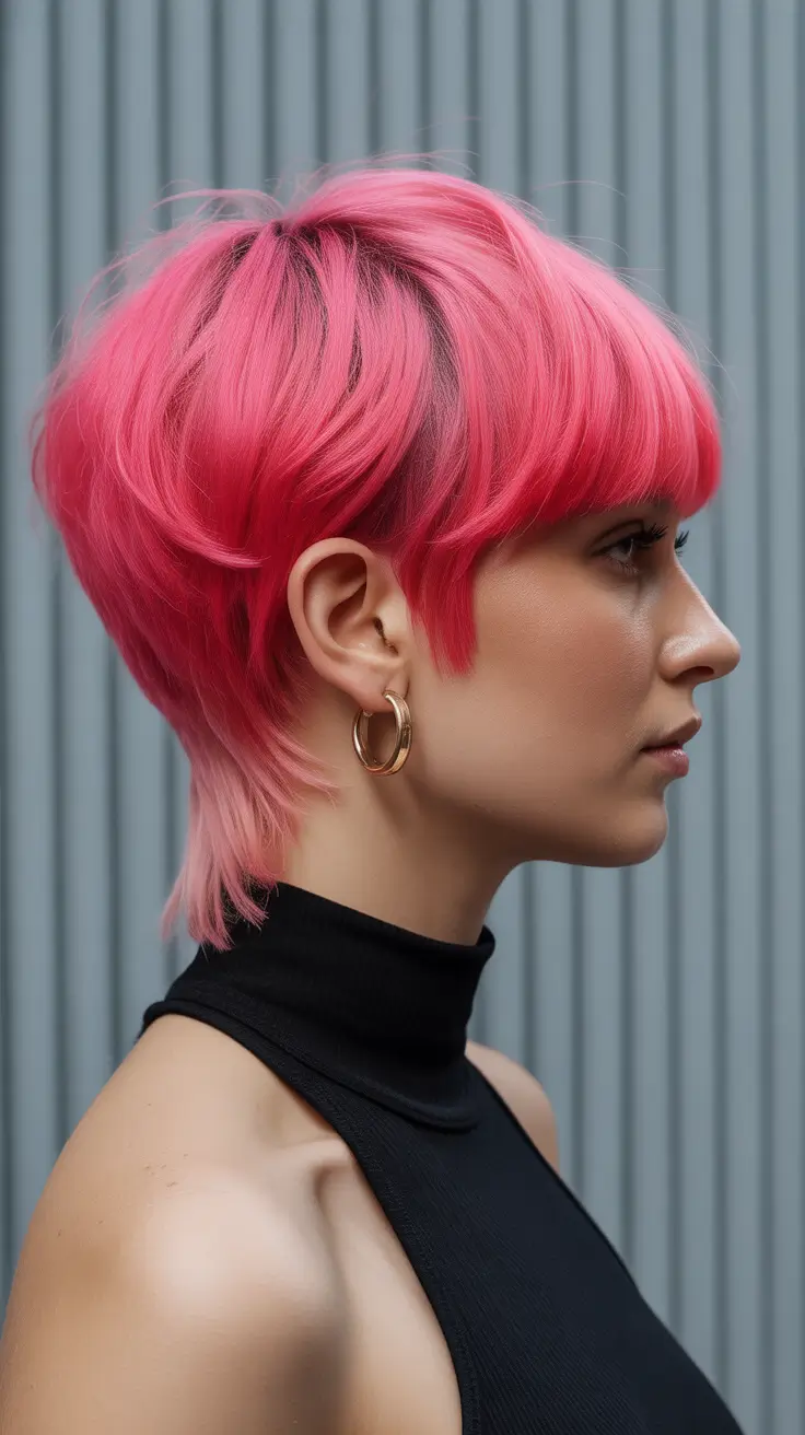 spring short hairstyles 2026 Vivid Pink Pixie With Soft Sculpted Shape
