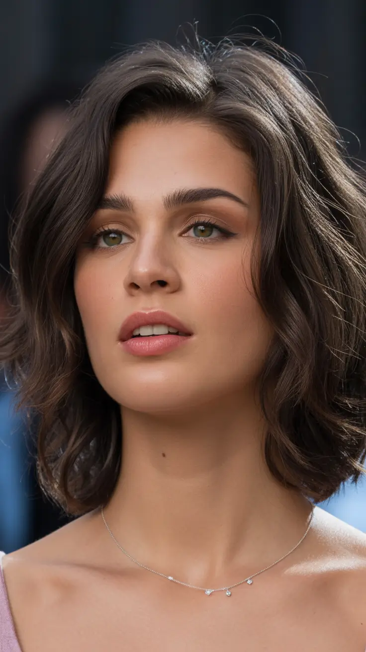 spring brunette hair color 2026 Classic Textured Bob With Natural Brunette Depth