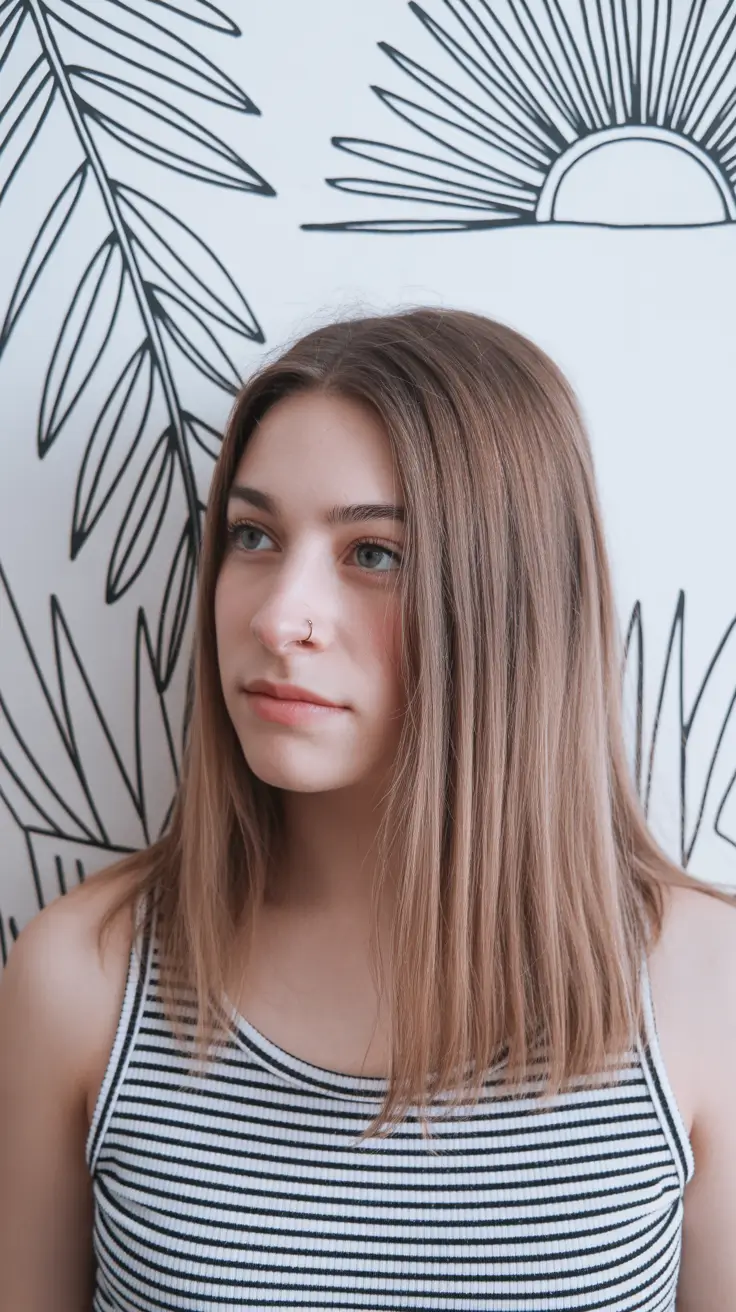 spring brunette hair color 2026 Soft Brunette Lob With a Straight Natural Finish