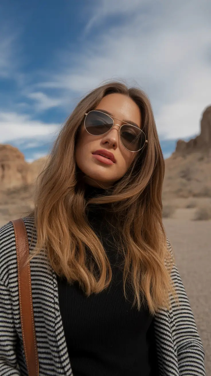 spring brunette hair color 2026 Sunlit Brunette With Gentle Windswept Texture