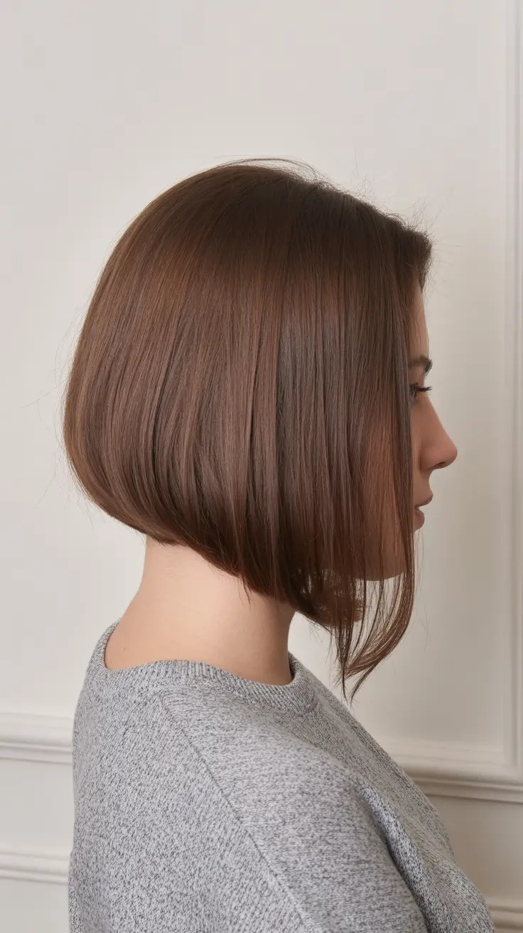 spring brunette hair color 2026 Rounded Chestnut Bob With Silky Precision