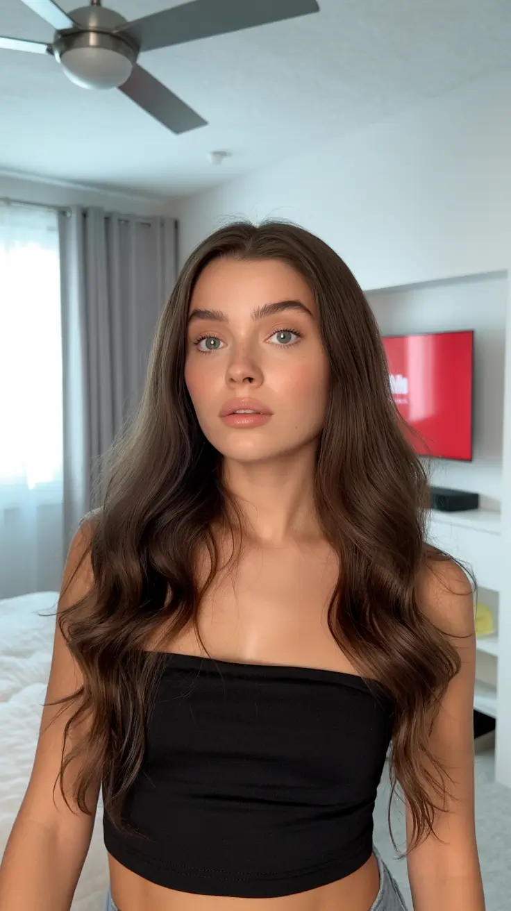 spring brunette hair color 2026 Soft Chocolate Waves for a Fresh Spring Glow