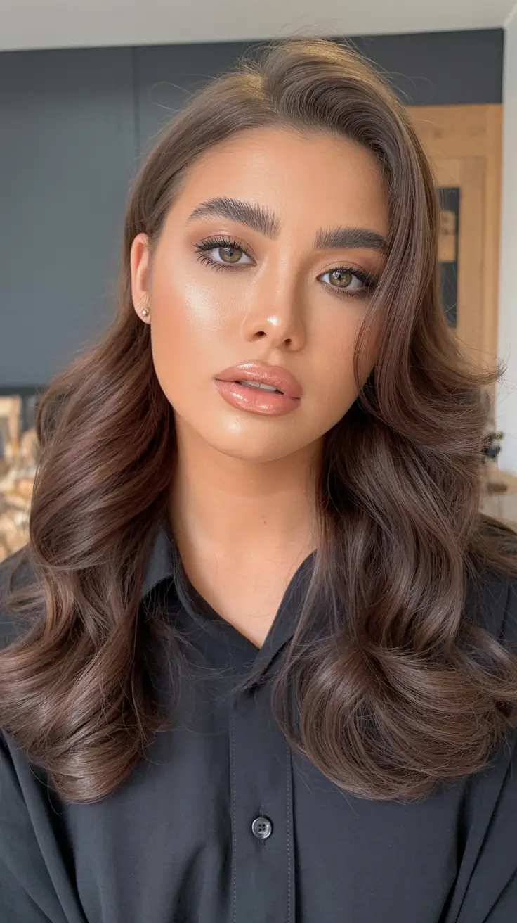 spring brunette hair color 2026 Contour Brunette Waves With Luxe Dimension