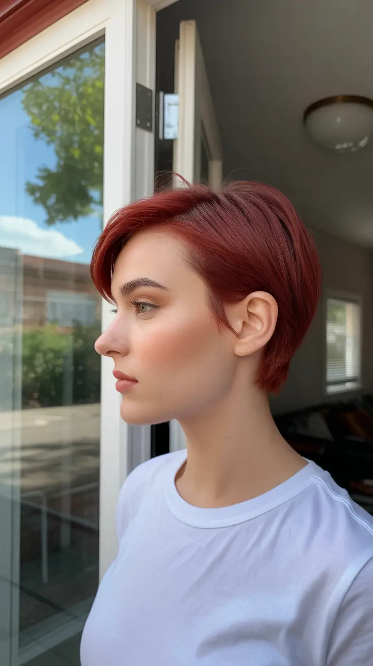 playful spring pixie haircuts 2026 Warm Red Side-Swept Pixie Glow
