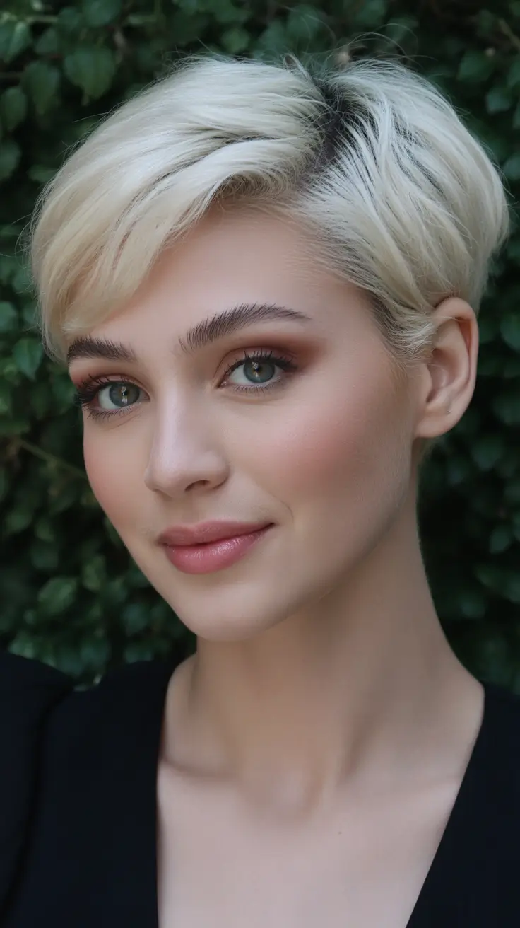 playful spring pixie haircuts 2026 Creamy Blonde Pixie With Soft Contours