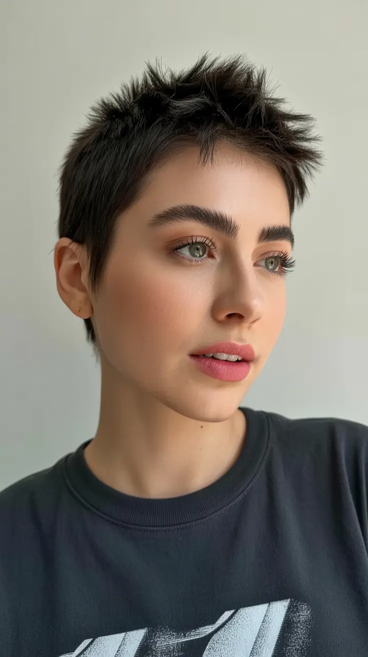 playful spring pixie haircuts 2026 Feathered Espresso Pixie With Soft Spring Texture