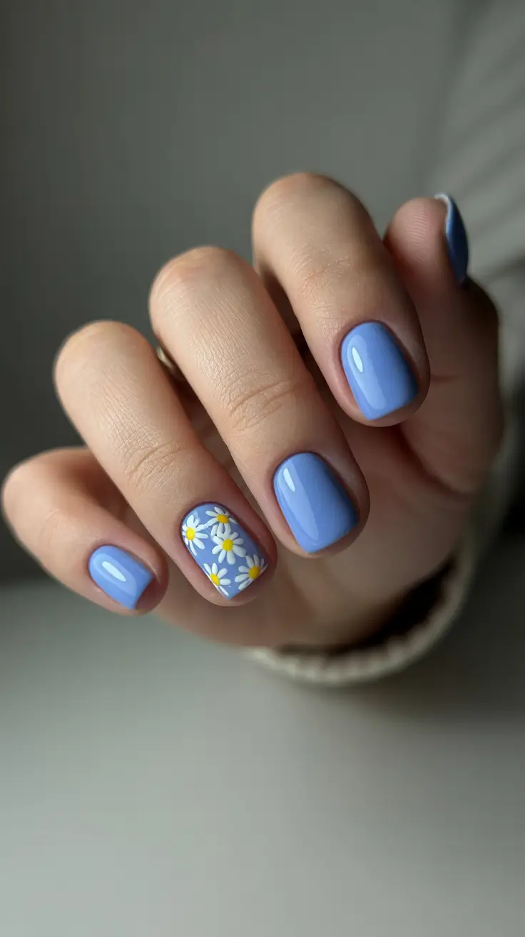 popular cute spring nails 2026 Soft Periwinkle Bloom Accents