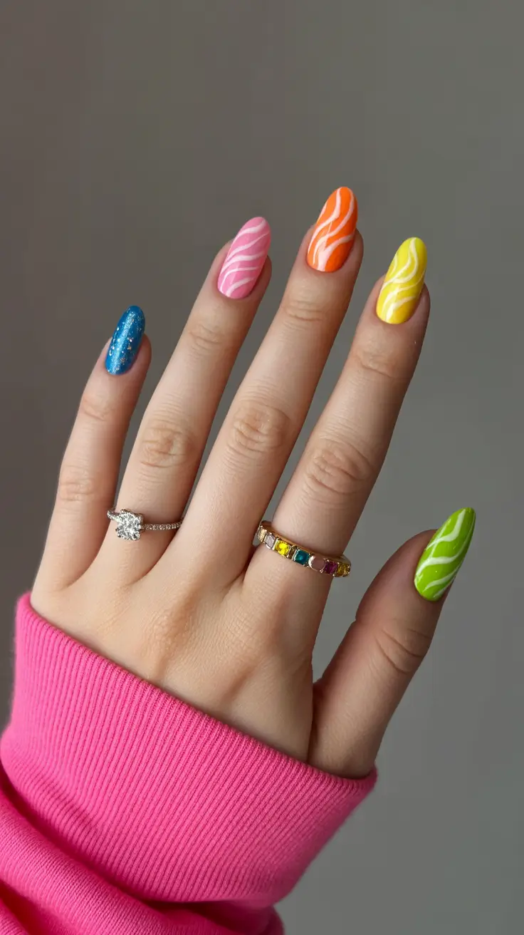 fun spring nails 2026 Vibrant Swirl Energy for Spring Refresh