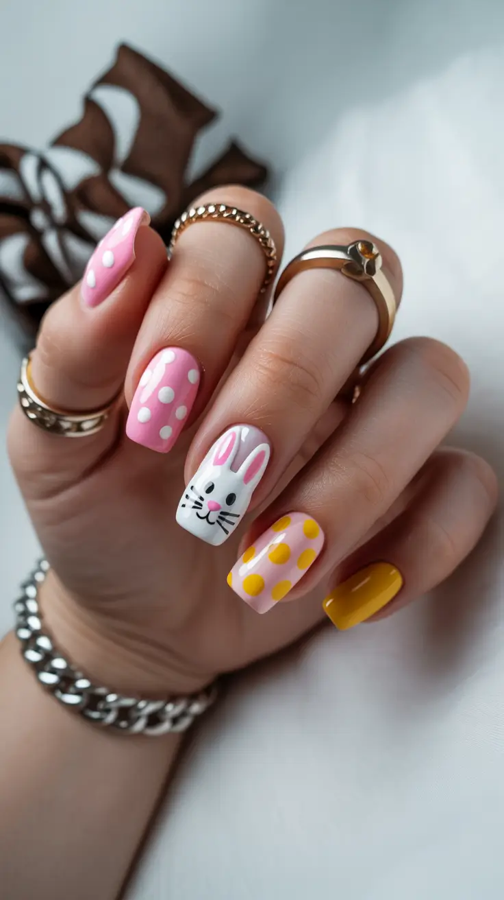 fun spring nails 2026 Playful Pastel Bunny Pop