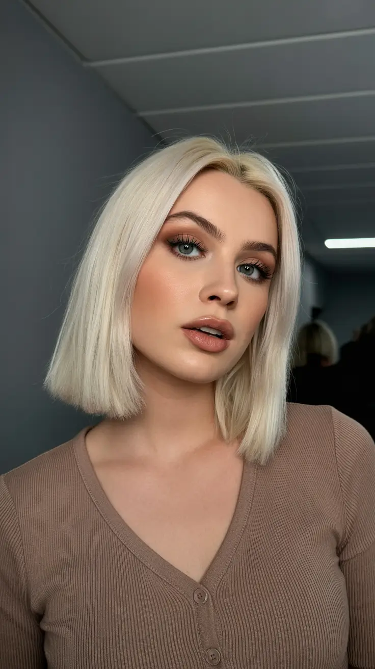 spring blonde hair color ideas Sleek Porcelain Blonde Bob With Clean Edges