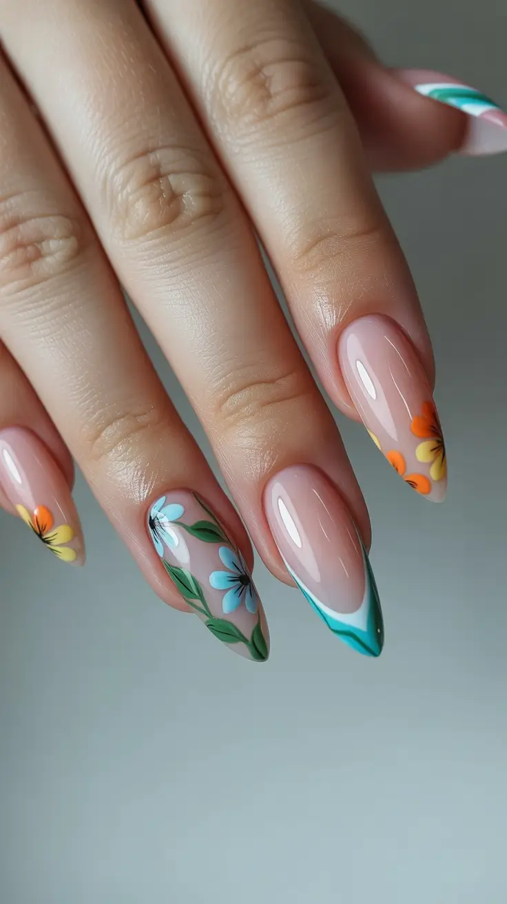 spring break nails 2026 Bloom-Touched Almond Tips