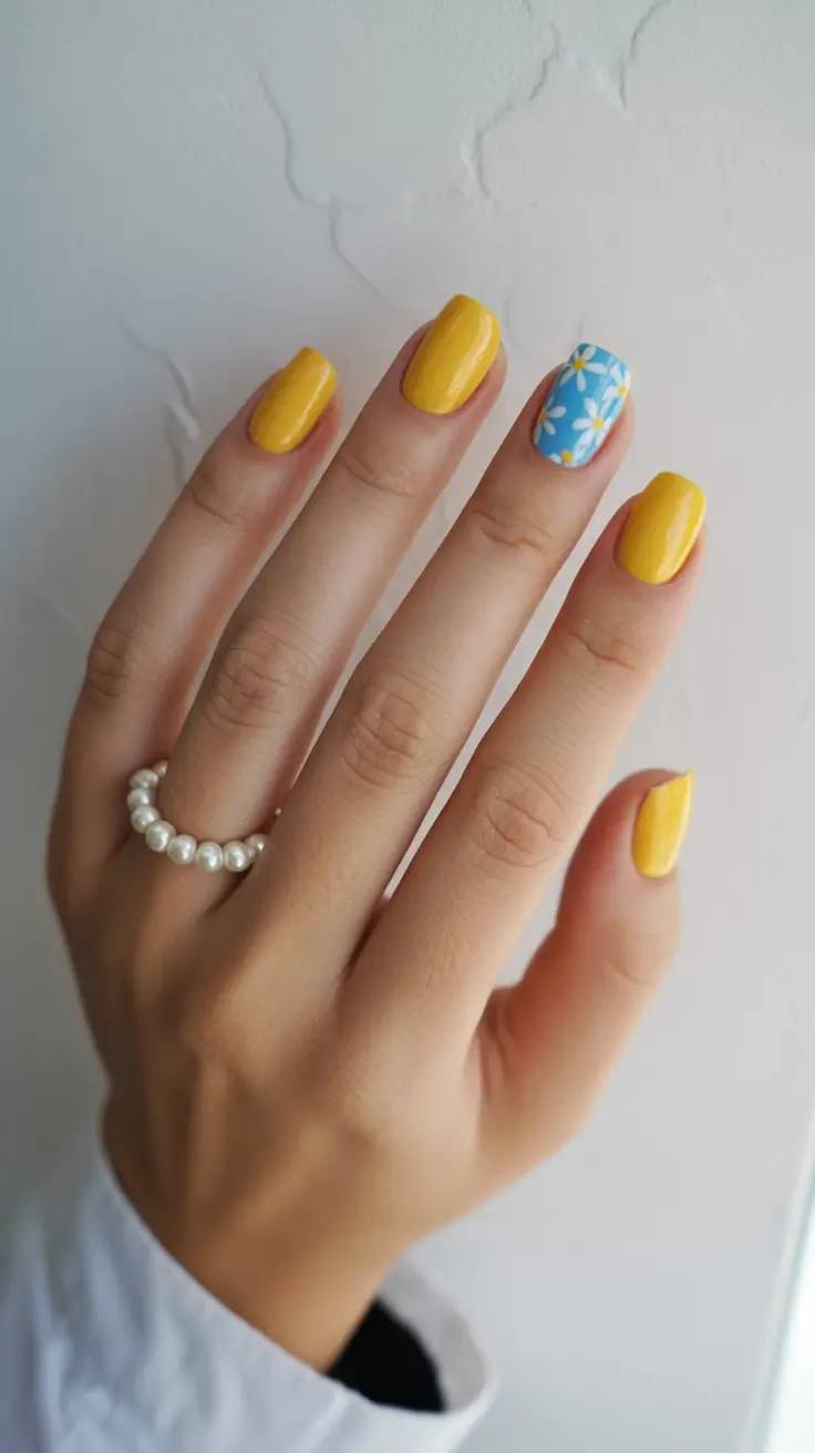 spring break nails 2026 Sunny Yellow Square