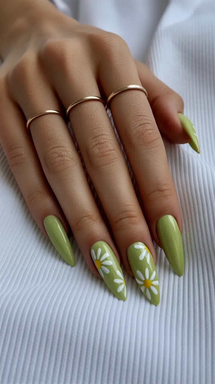spring break nails 2026 Fresh Green Daisies