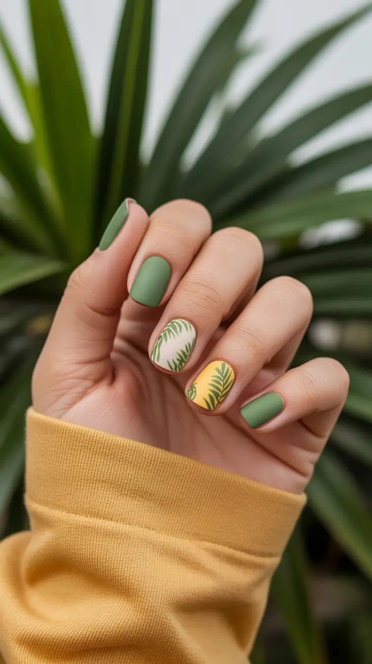 spring break nails 2026 Tropical Green and Yellow Palm Mix