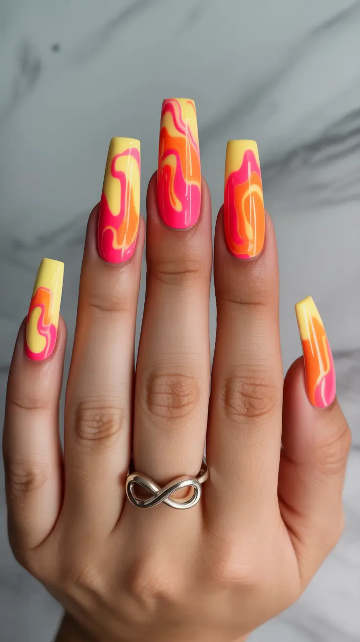 spring nail art 2026 Sunset Sorbet Color Melt on Sculpted Length