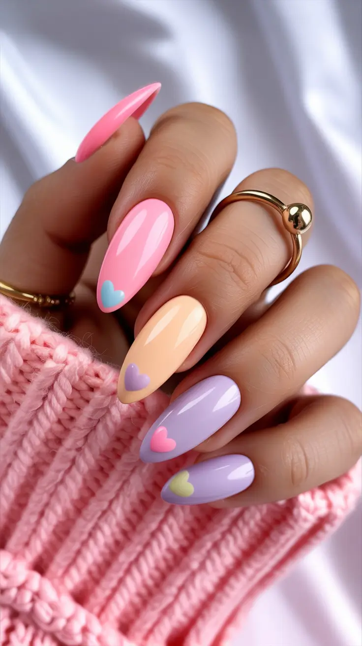 2026 Pastel Almond Hearts in Soft Spring Shades spring nail inspo almond simple