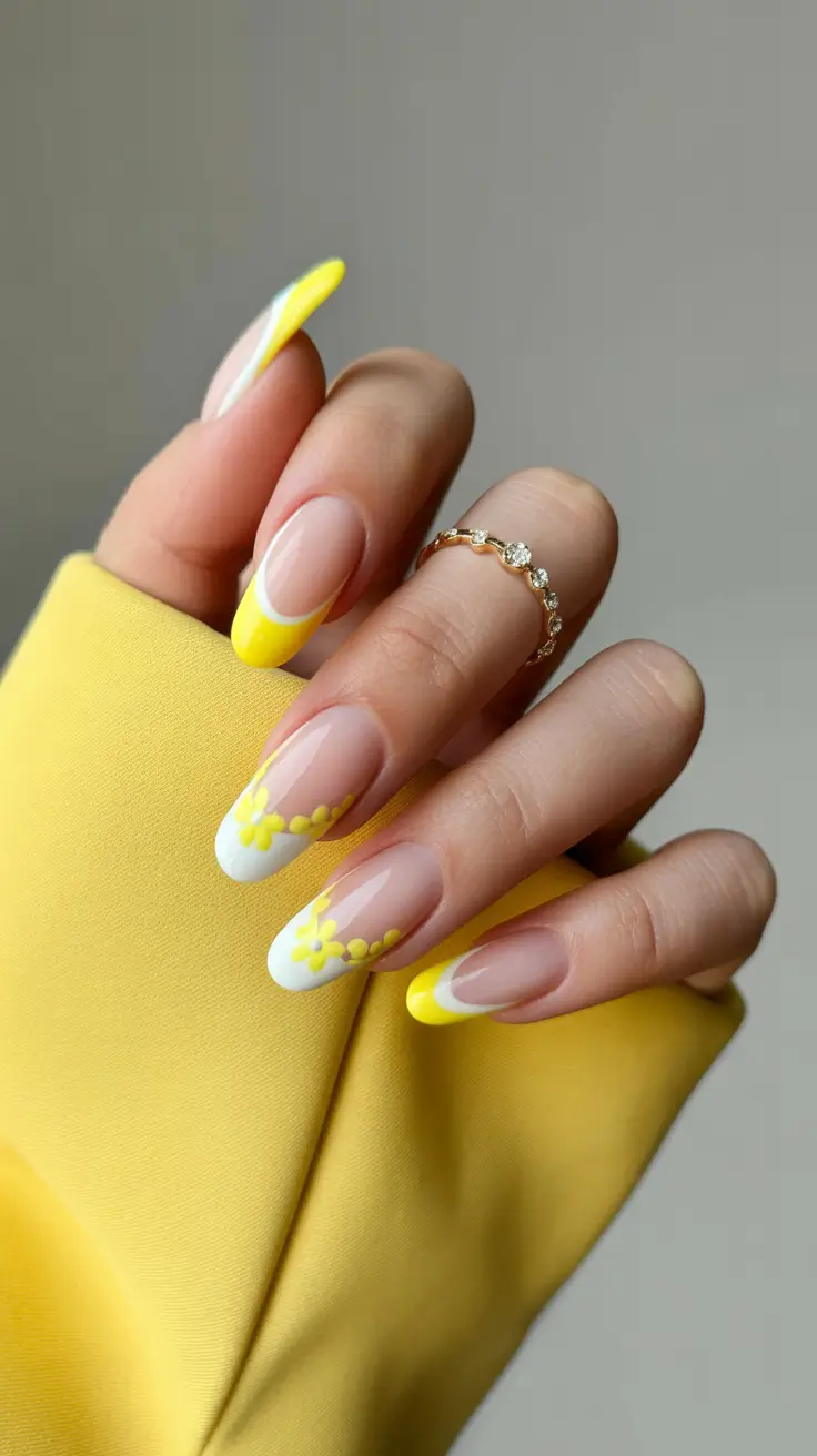 2026 spring nail inspo simple Sunny Yellow Floral French