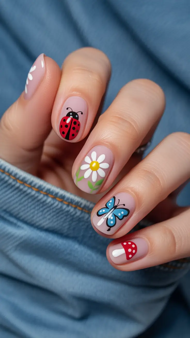 2026 Whimsical Spring Creatures and Garden Details spring nail inspo simple