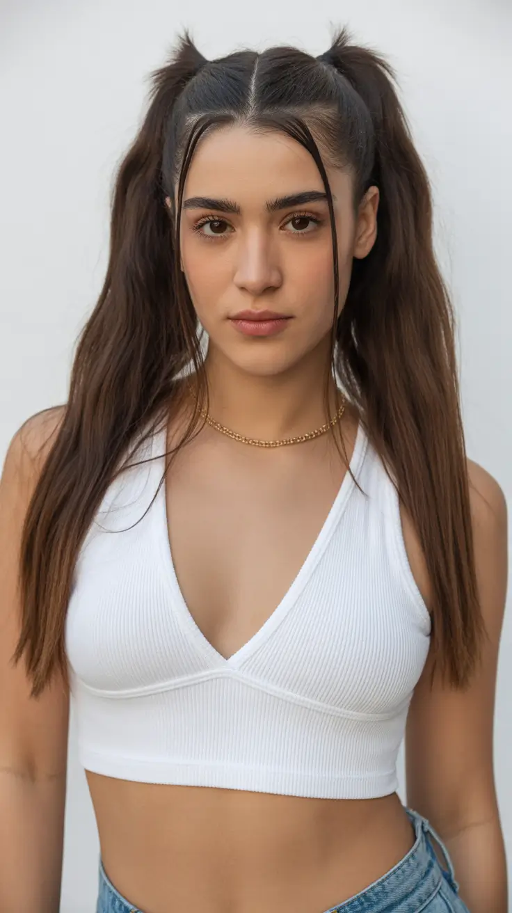 spring hairstyles 2026 Youthful Spring Pigtails With Sleek Center Part