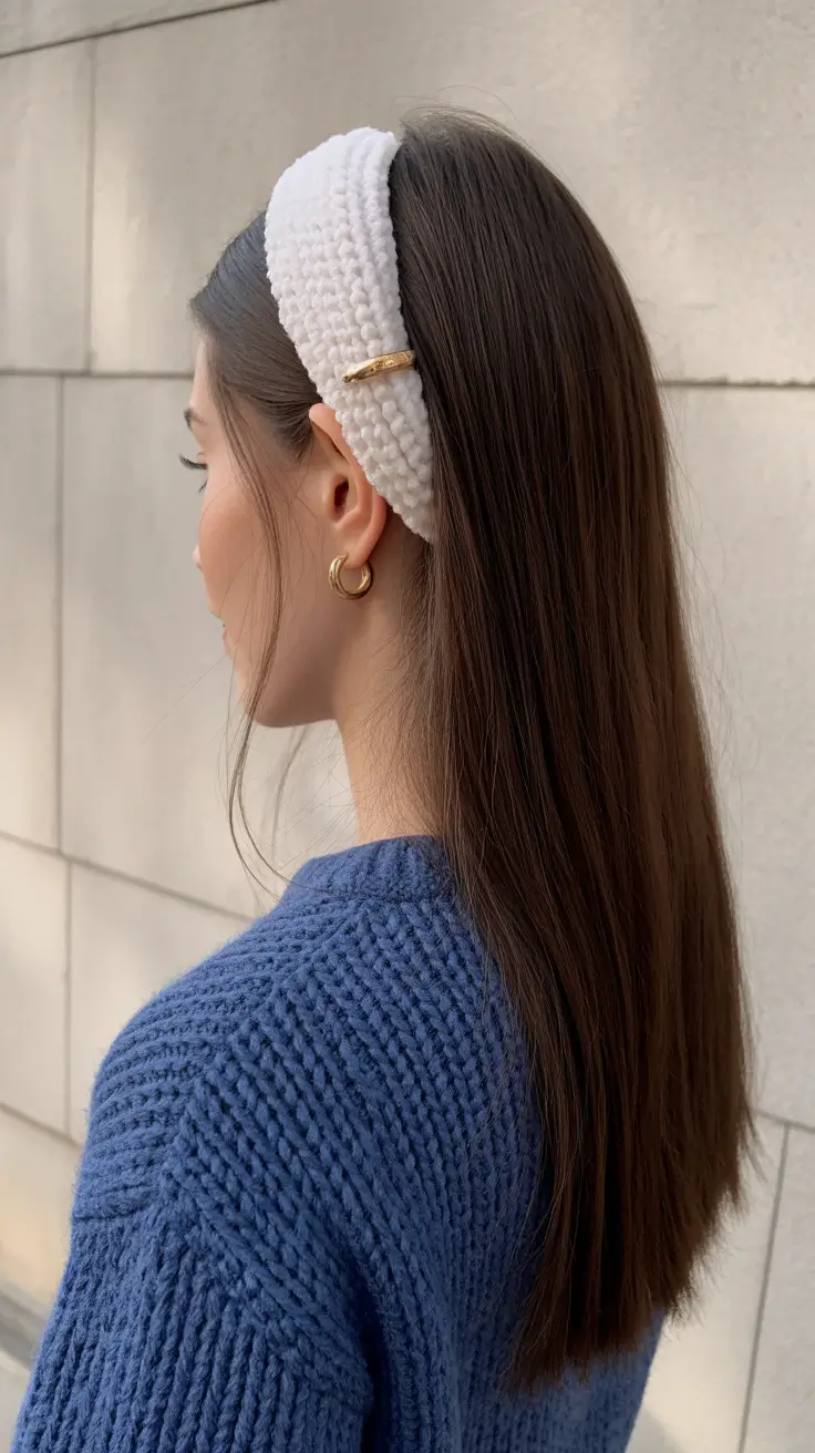 spring hairstyles 2026 Cozy Textured Headband With Sleek Straight Length
