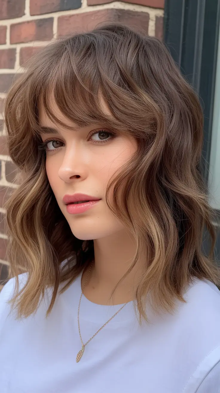 spring hairstyles 2026 Layered Shaggy Bob With Airy Bangs